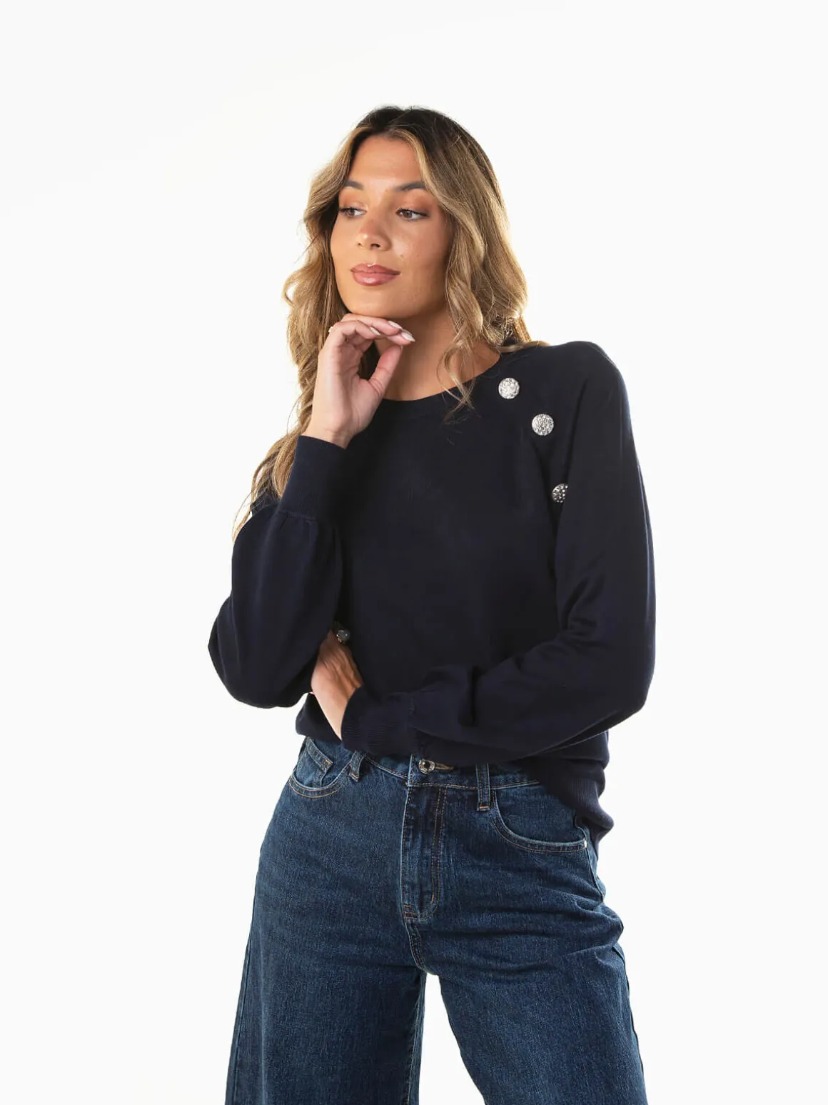 Camisola malha com botões decorativos