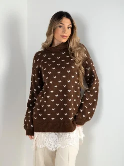 Camisola malha com corações e renda