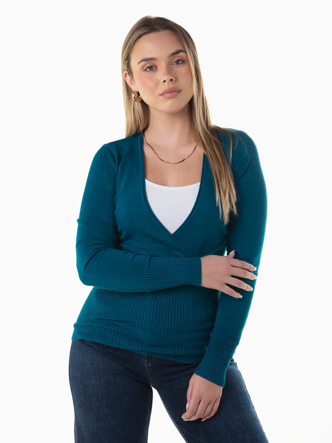 Camisola malha com decote cruzado