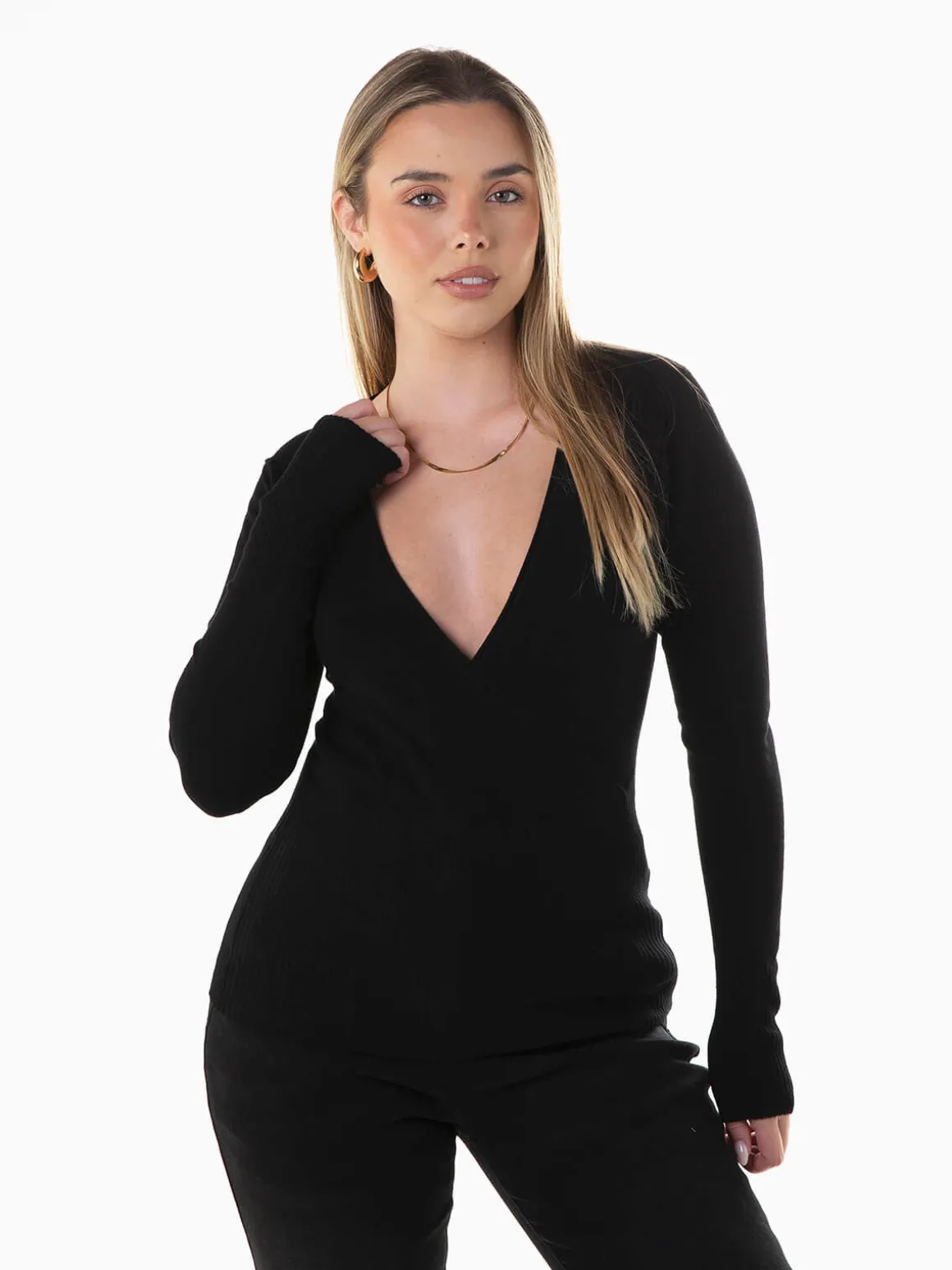 Camisola malha com decote cruzado