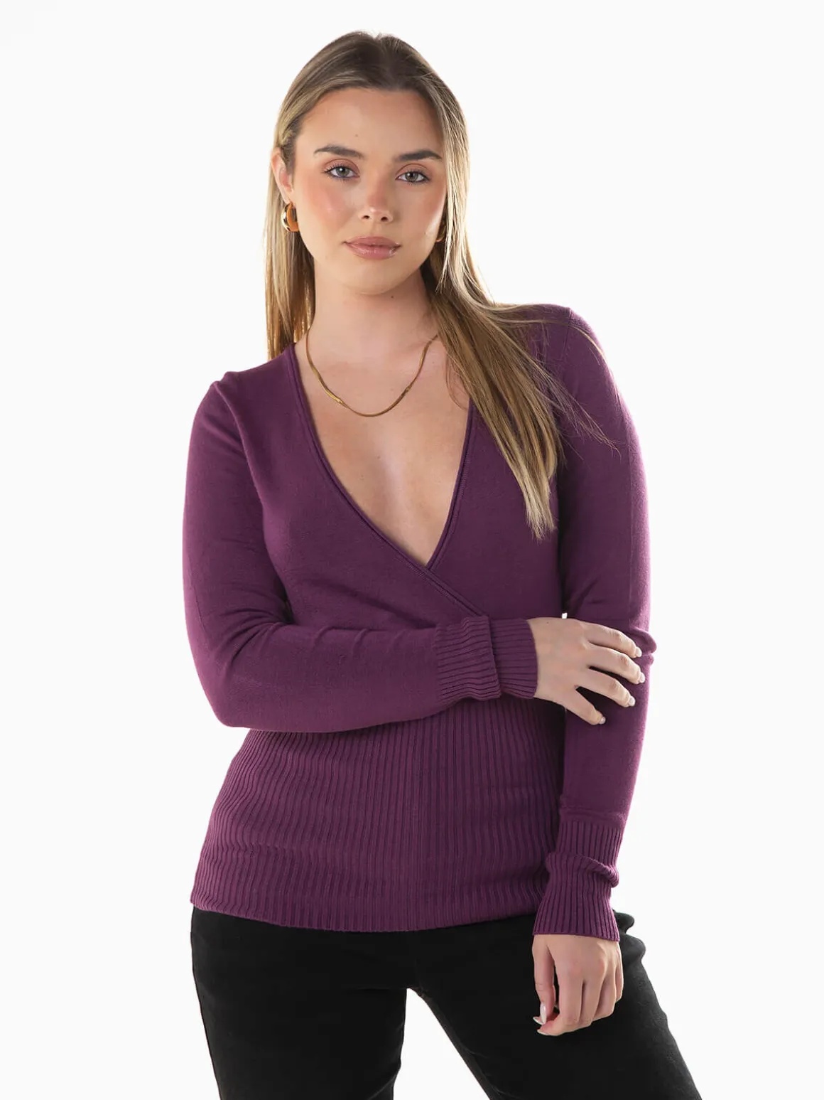 Camisola malha com decote cruzado