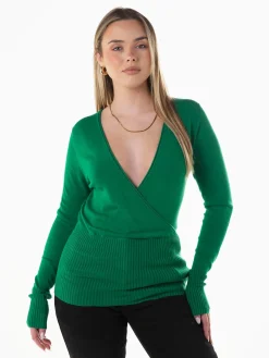 Camisola malha com decote cruzado