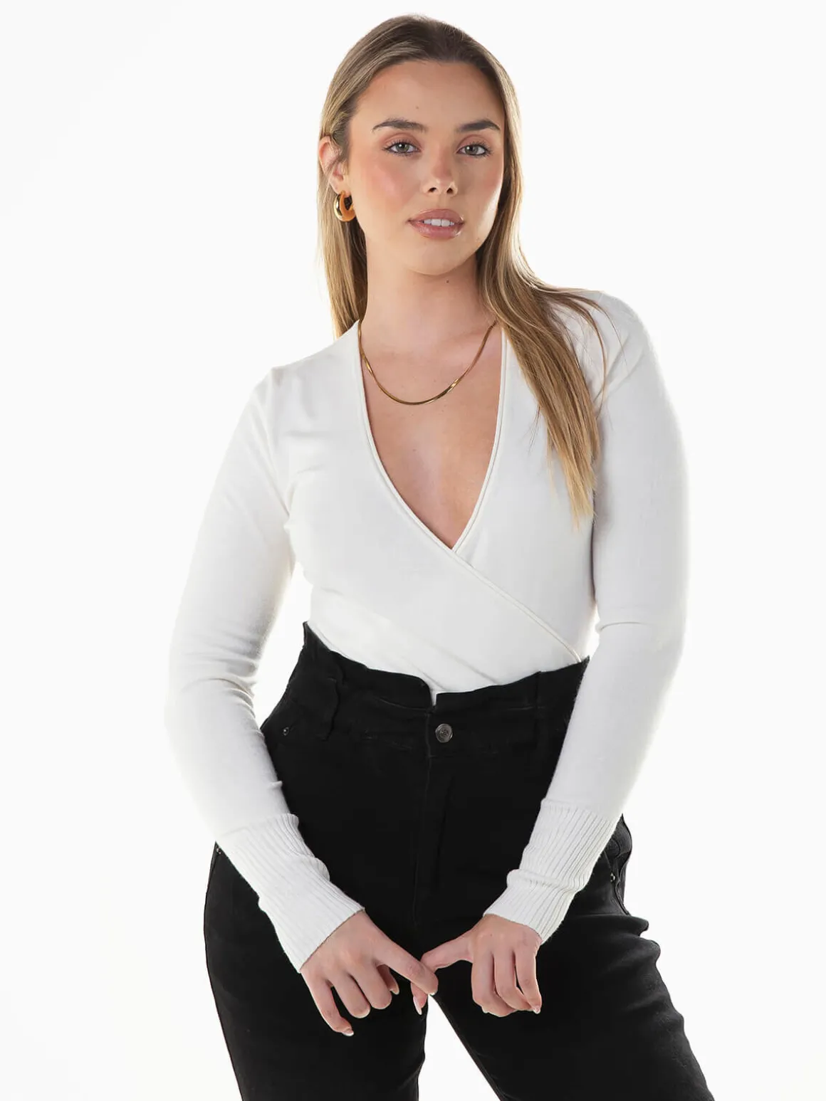 Camisola malha com decote cruzado