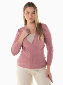 Camisola malha com decote cruzado