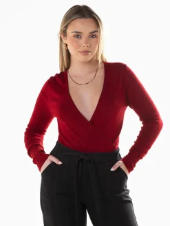 Camisola malha com decote cruzado