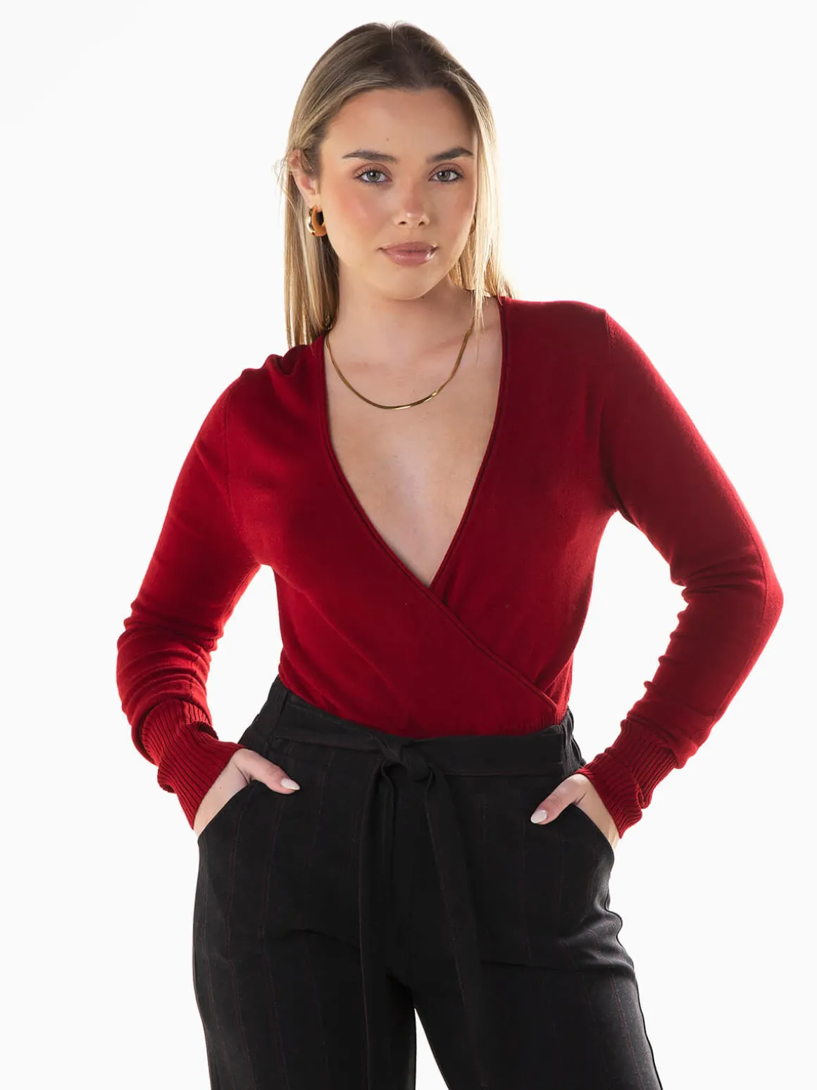 Camisola malha com decote cruzado