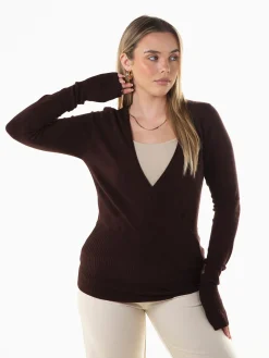 Camisola malha com decote cruzado