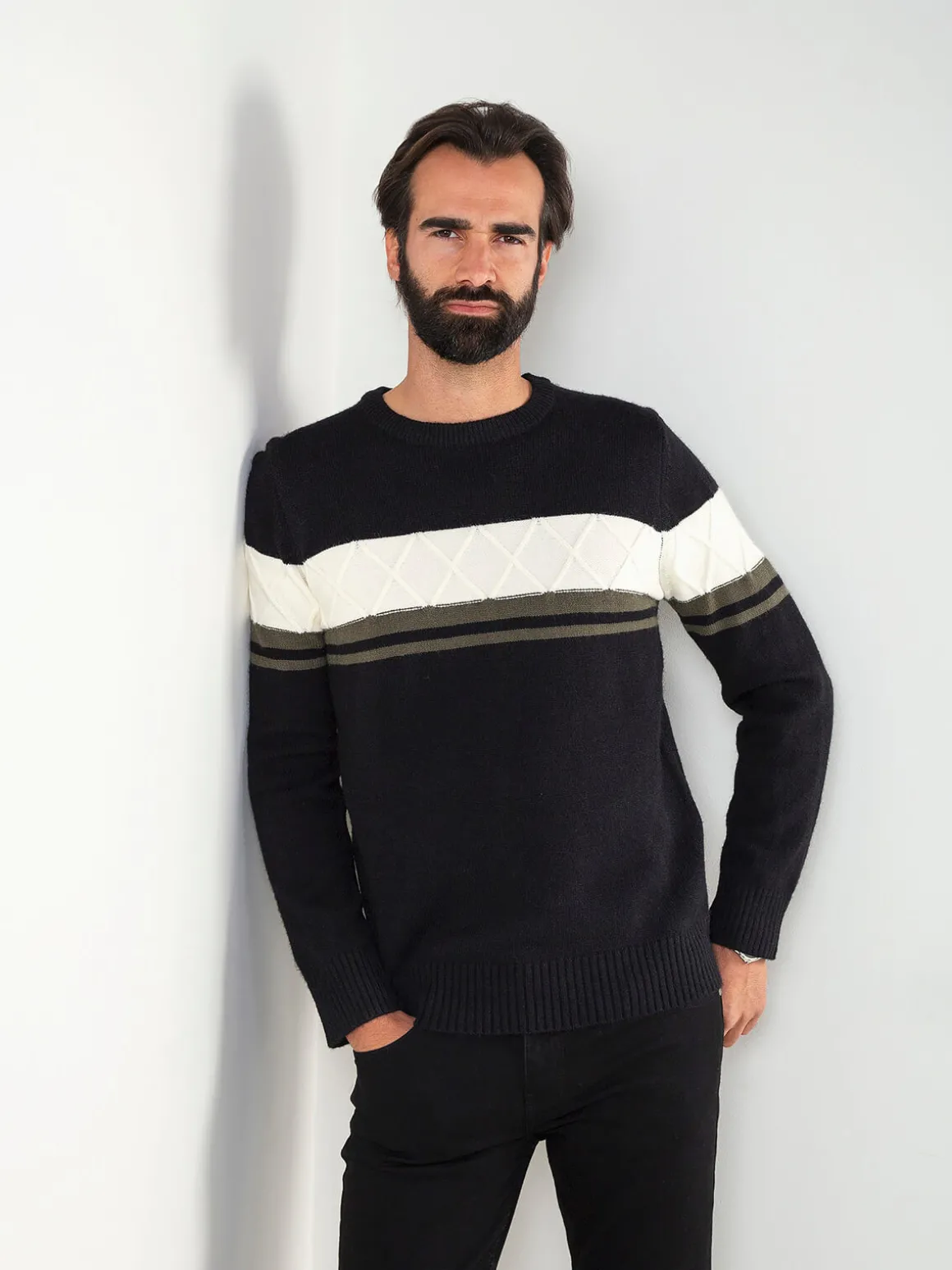 Camisola malha com detalhe losangos