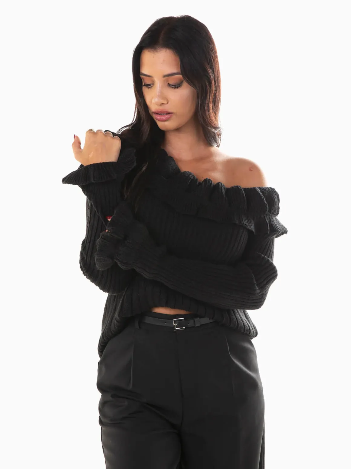 Camisola malha com folhos