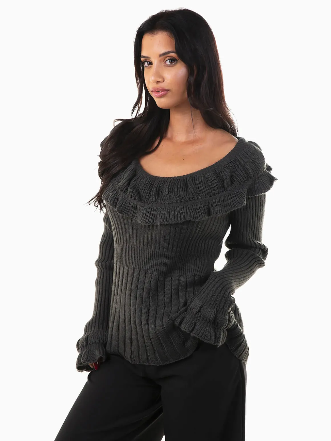 Camisola malha com folhos