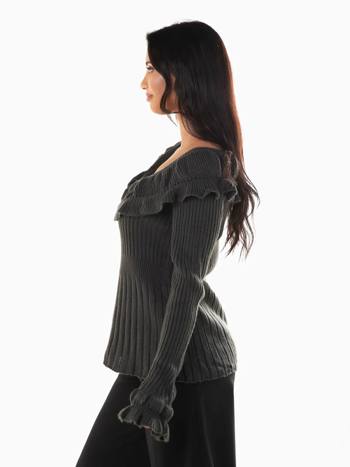 Camisola malha com folhos