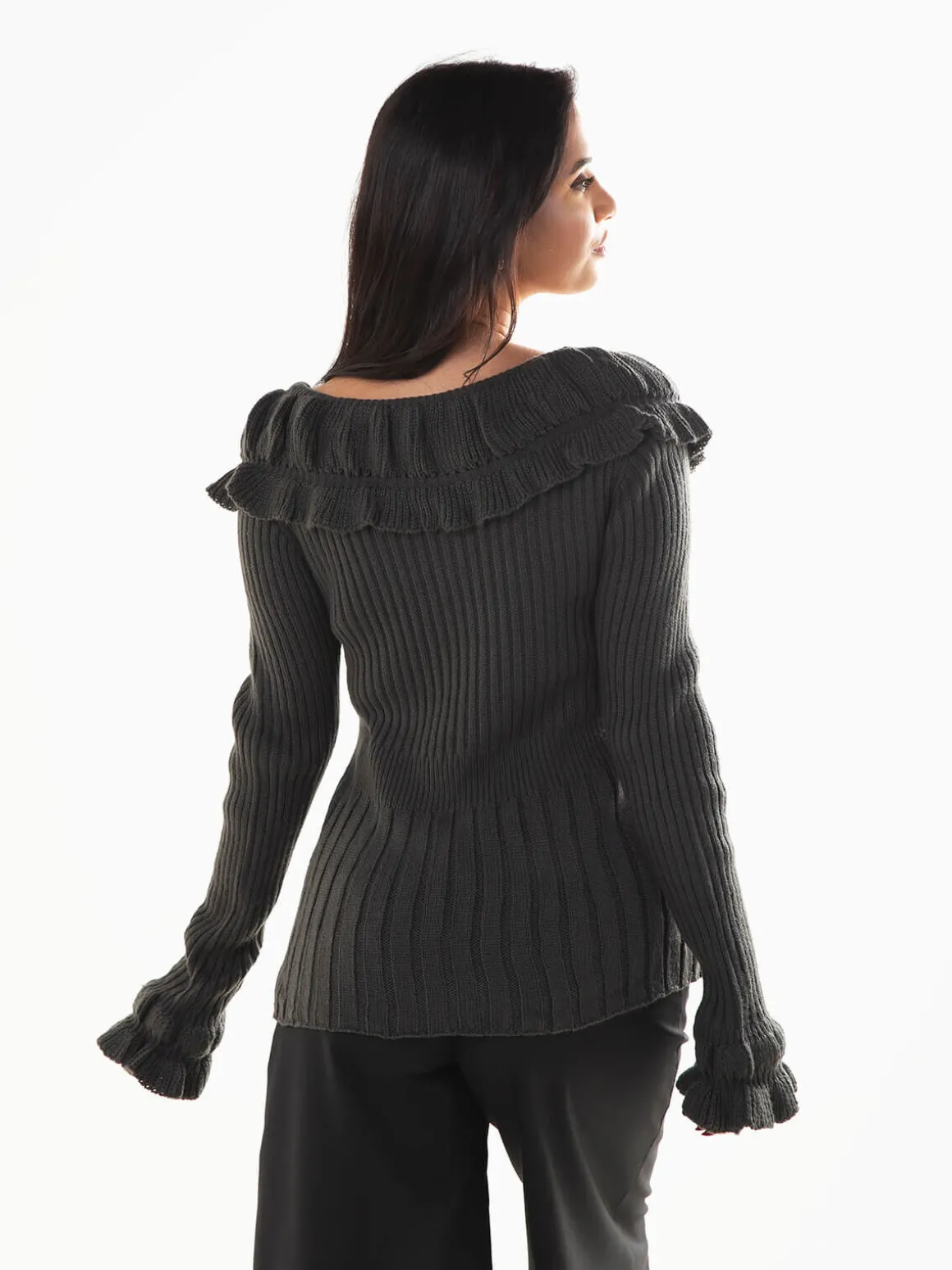 Camisola malha com folhos