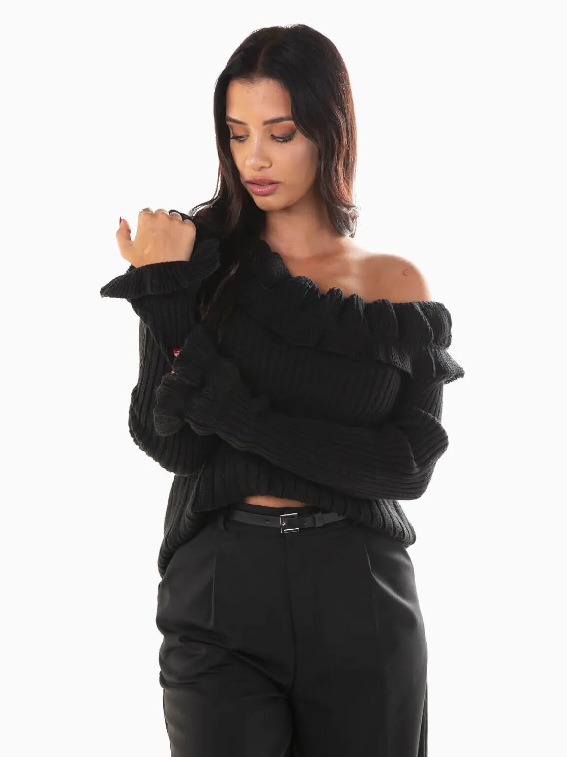 Camisola malha com folhos