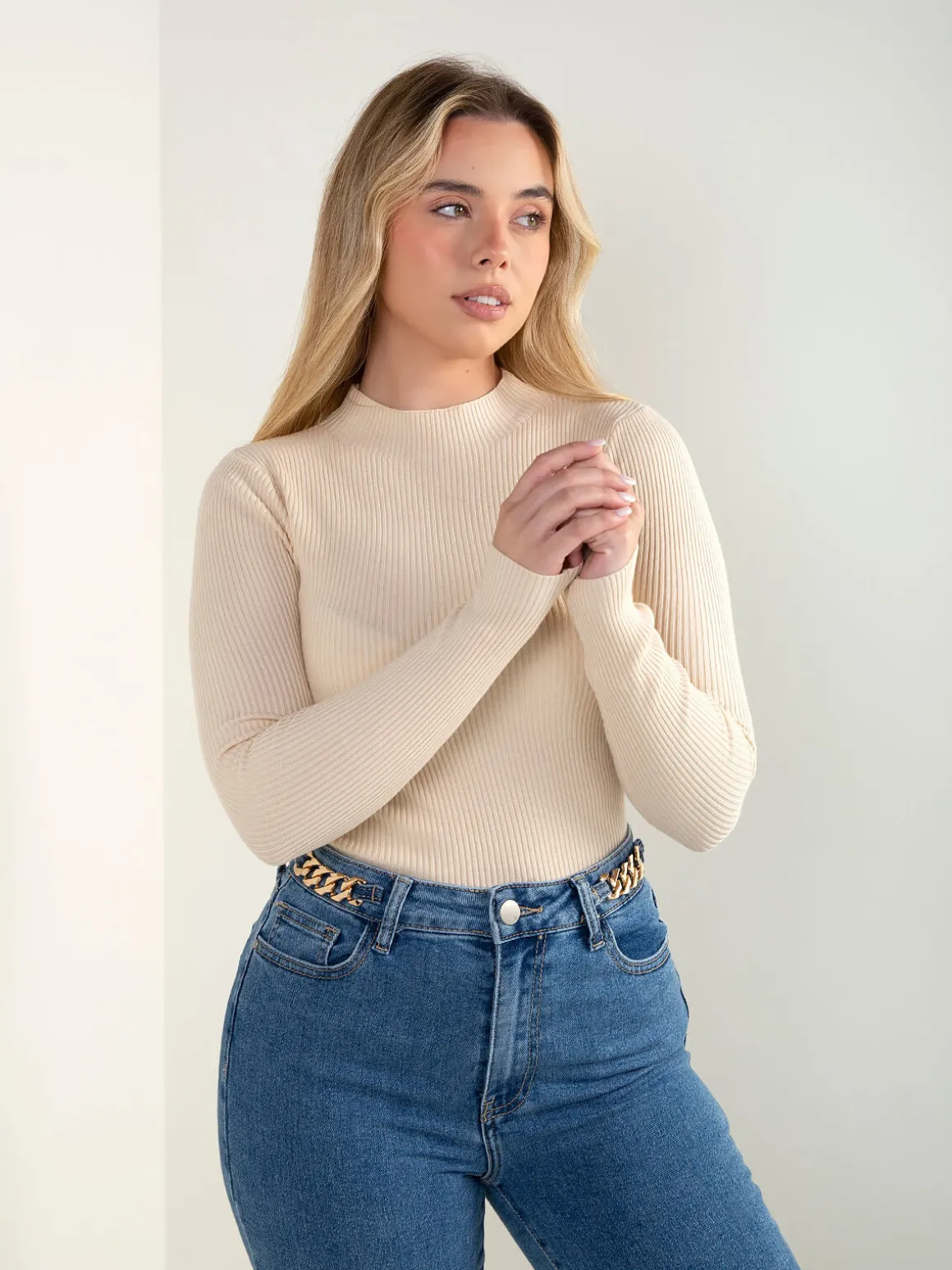 Camisola malha com gola perkins