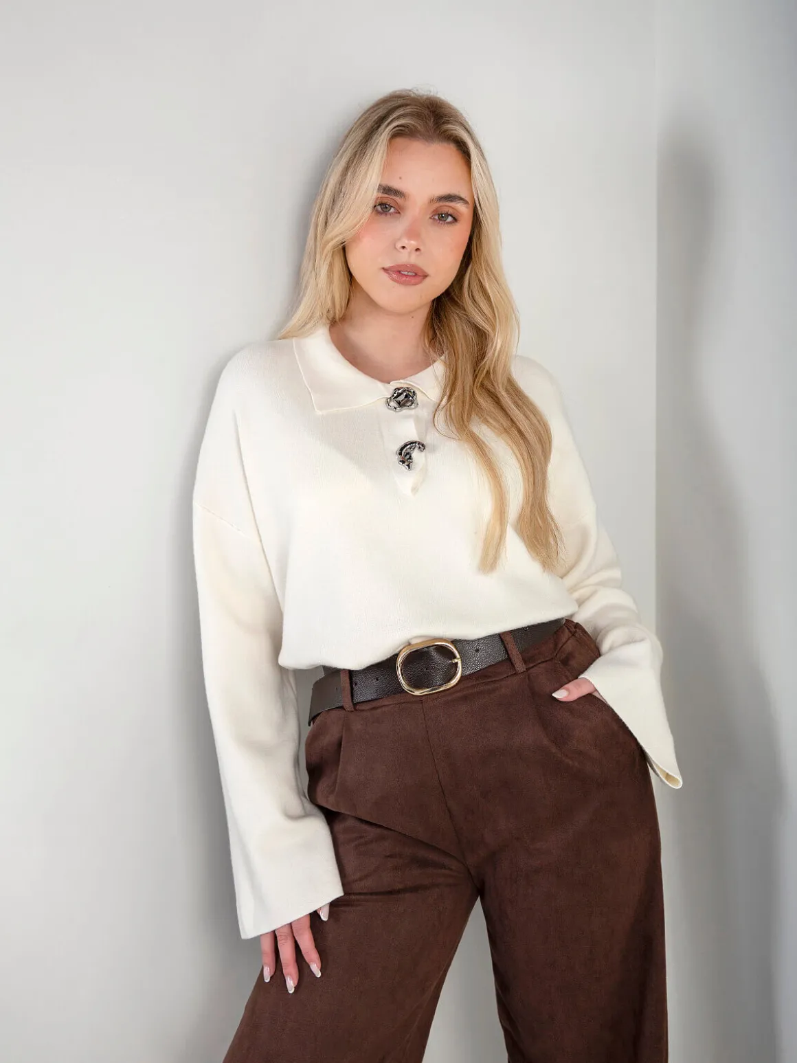 Camisola malha com gola polo