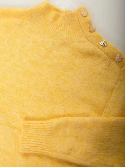 Camisola malha com gola subida e botões