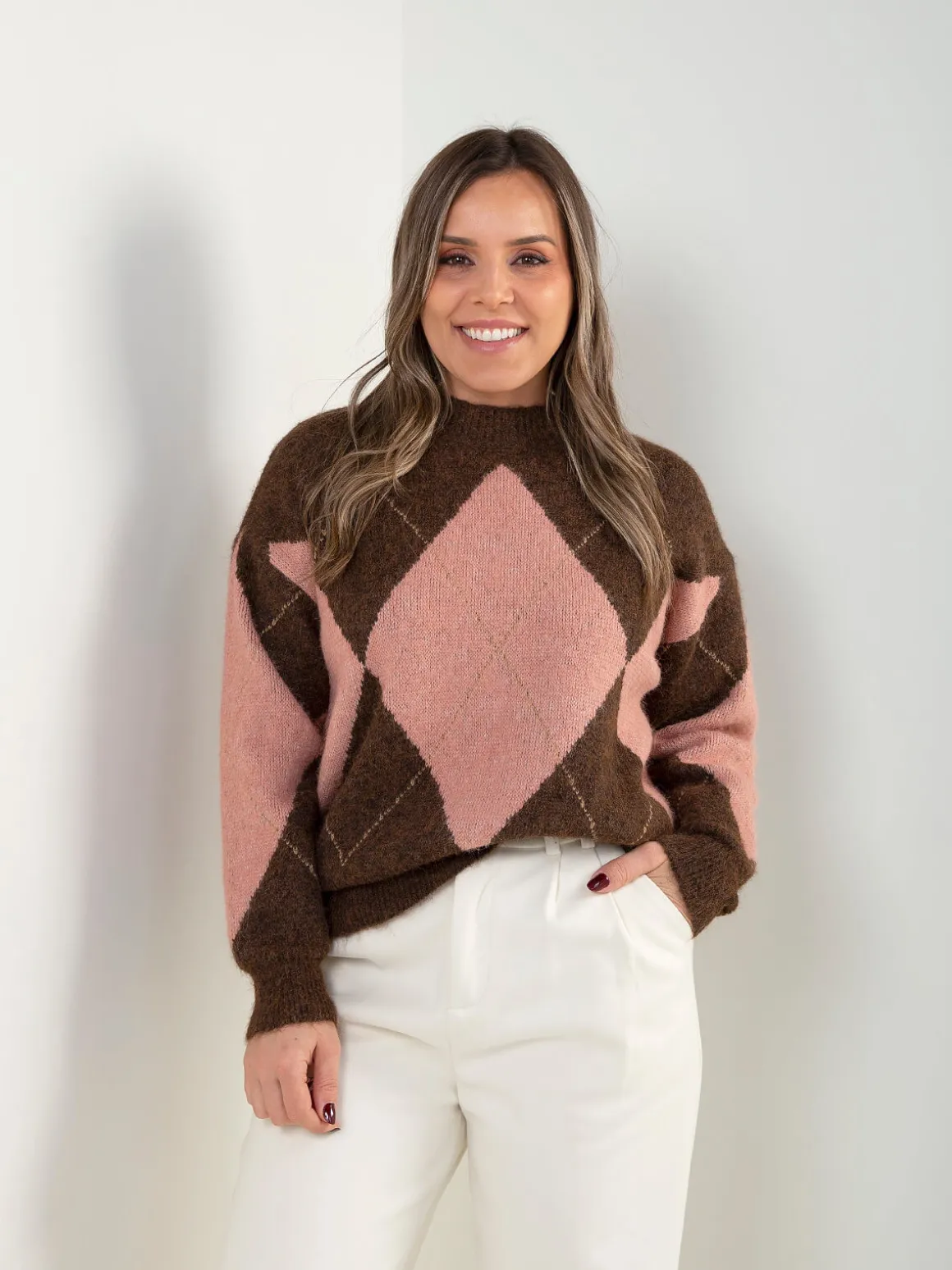 Camisola malha com losangos