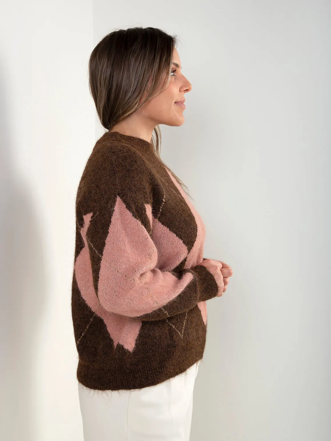 Camisola malha com losangos