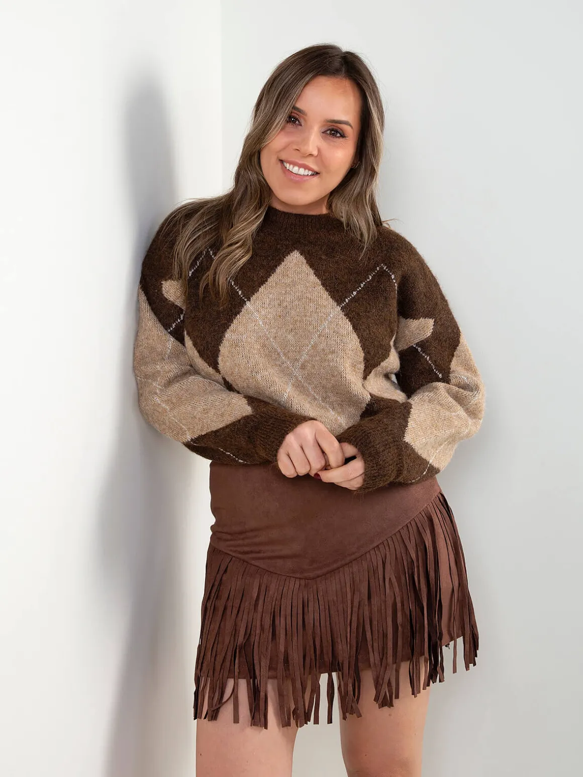 Camisola malha com losangos