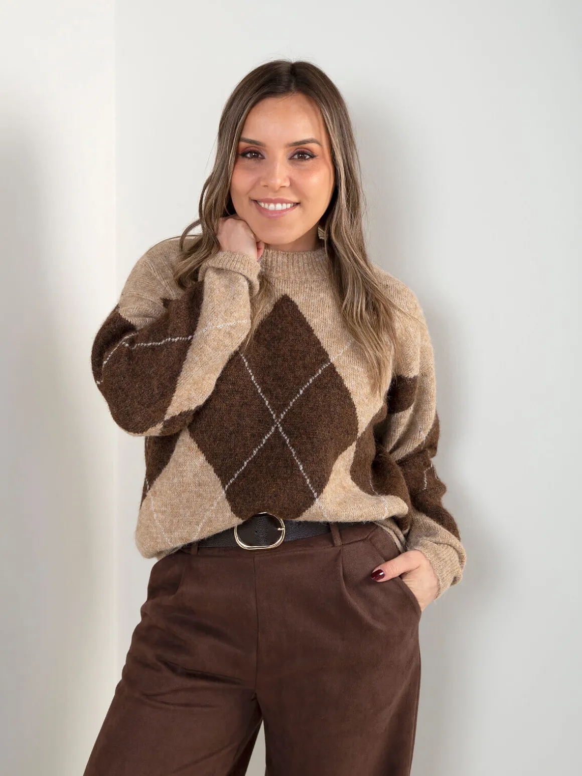 Camisola malha com losangos