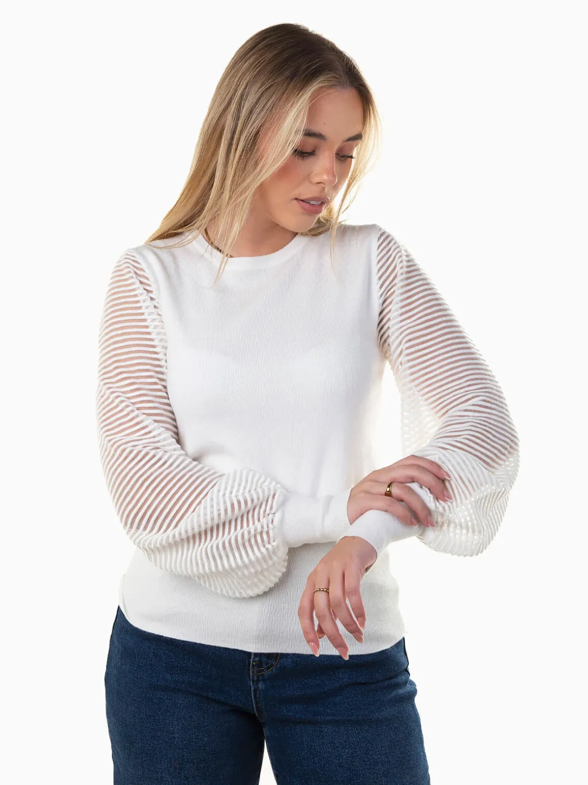 Camisola malha com mangas transparentes