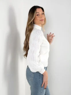 Camisola malha com mangas em renda