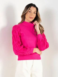 Camisola malha com mangas em renda