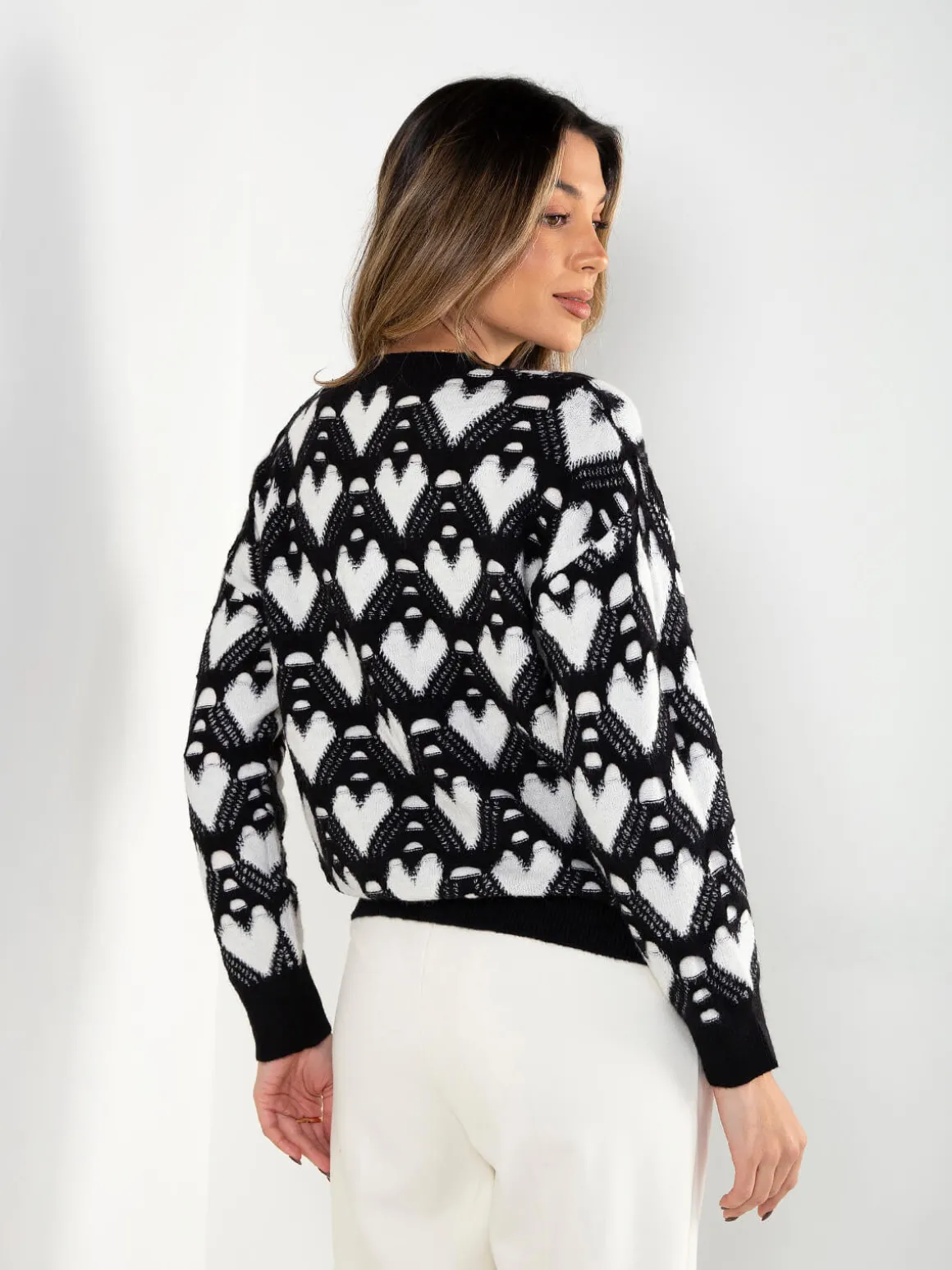 Camisola malha com padrão corações