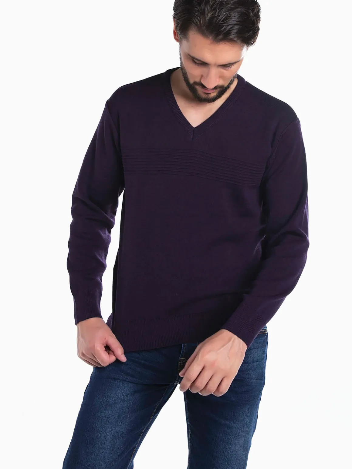 Camisola malha combinada em V