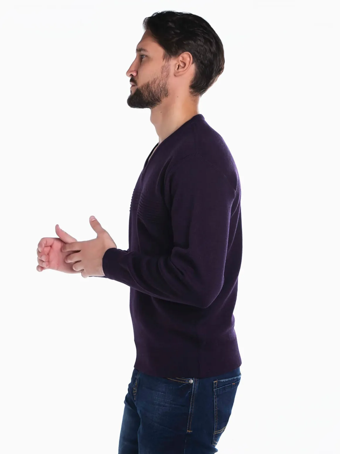 Camisola malha combinada em V