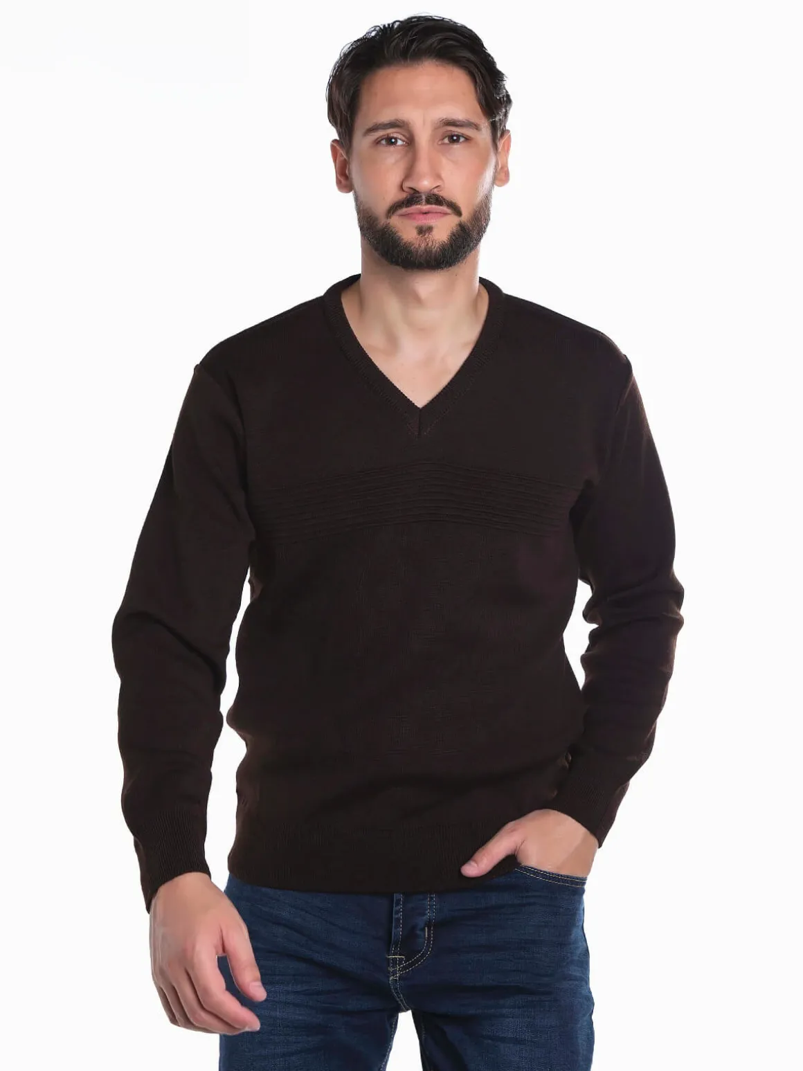 Camisola malha combinada em V