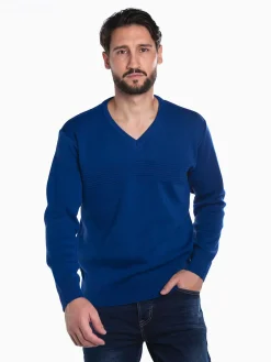 Camisola malha combinada em V