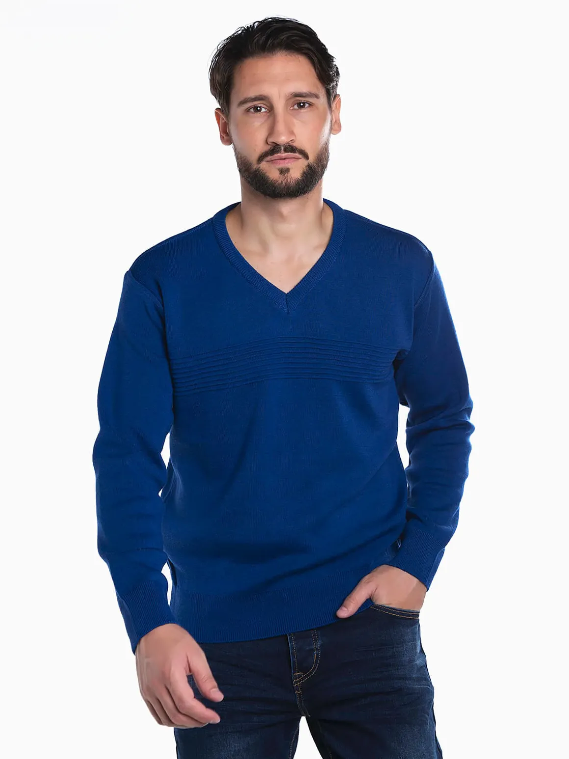 Camisola malha combinada em V