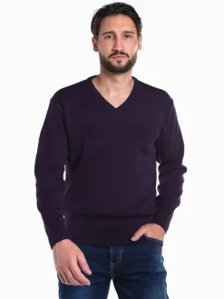 Camisola malha combinada em V