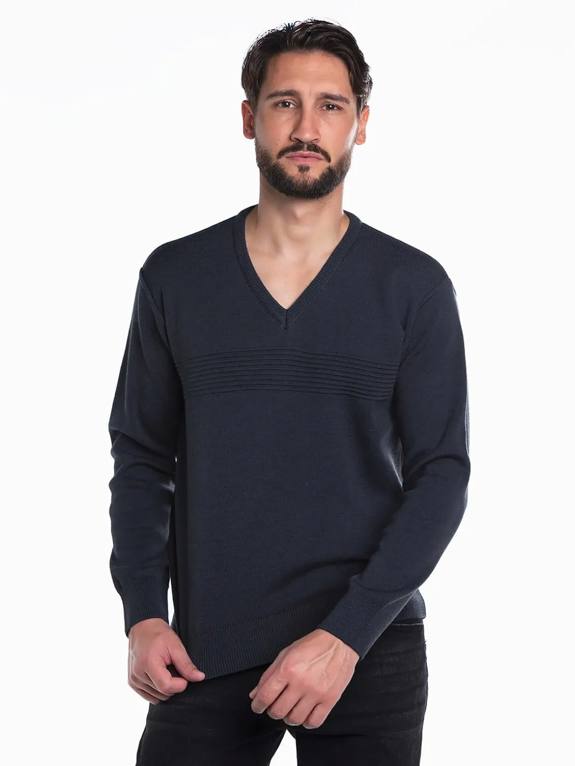 Camisola malha combinada em V