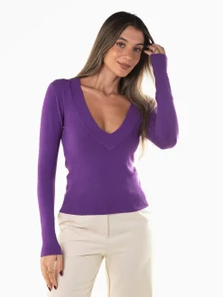 Camisola malha decote em V profundo