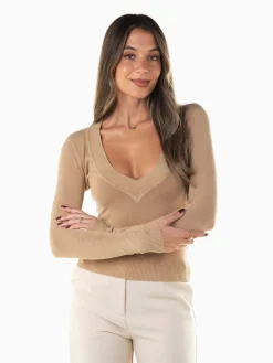 Camisola malha decote em V profundo