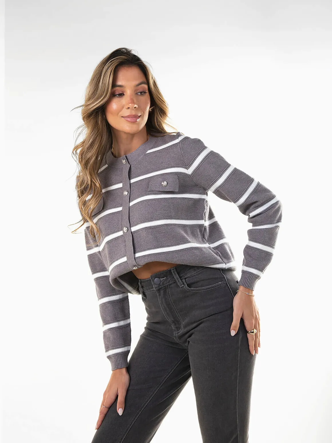 Camisola malha efeito casaco