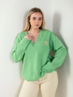 Camisola malha em V com botões dourados