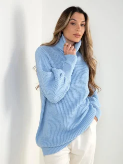 Camisola malha estruturada oversized gola alta