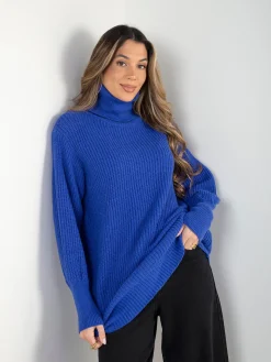 Camisola malha estruturada oversized gola alta