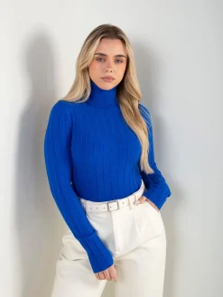 Camisola malha fina canelada gola alta