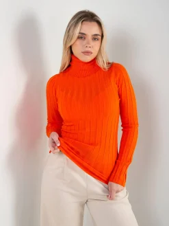 Camisola malha fina canelada gola alta