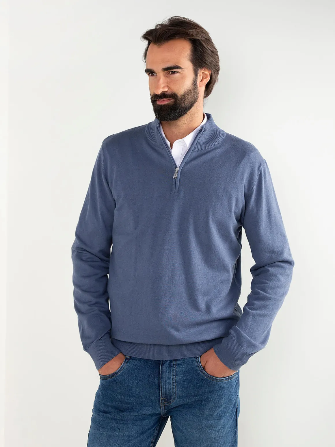 Camisola malha fina com fecho