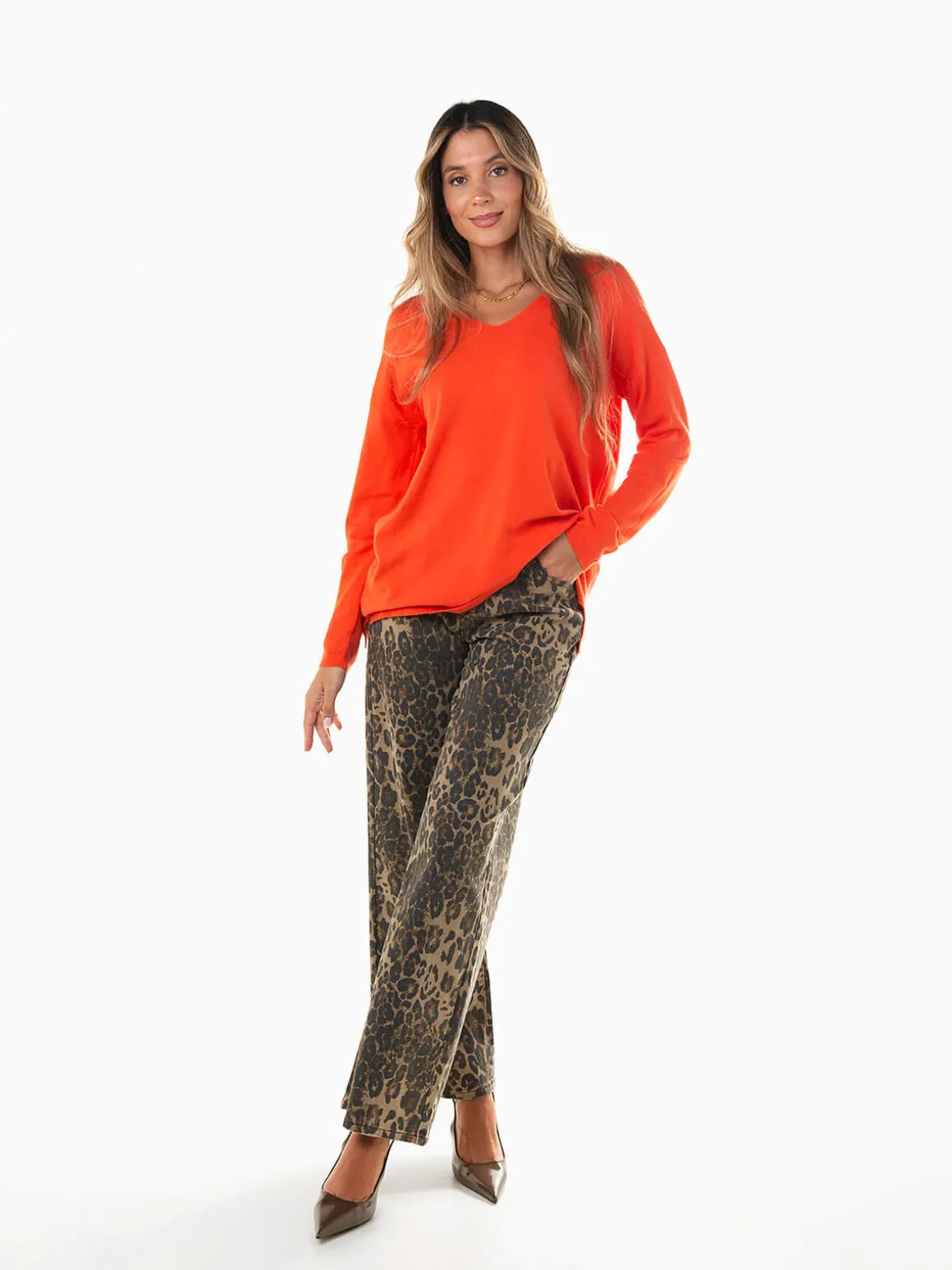 Camisola malha fina decote em bico