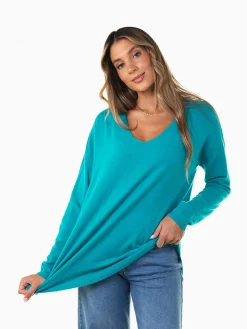 Camisola malha fina decote em bico