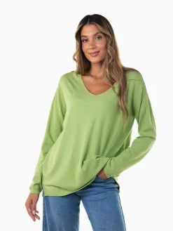 Camisola malha fina decote em bico