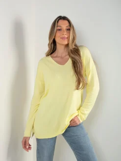 Camisola malha fina oversized em V