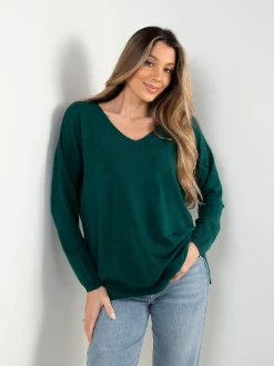 Camisola malha fina oversized em V