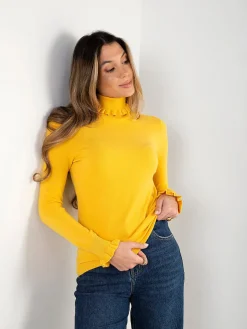 Camisola malha gola alta com folho